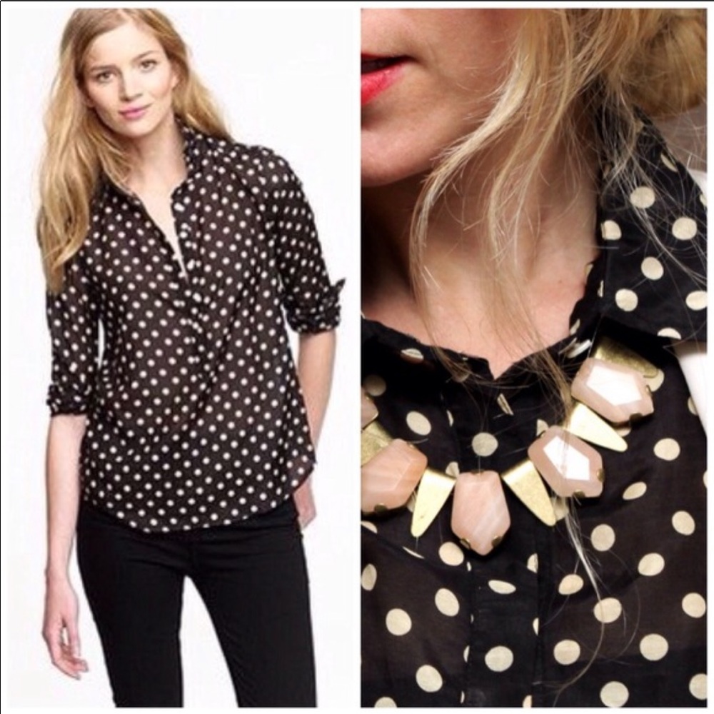 J. Crew Silk Blend Black Dot Popover